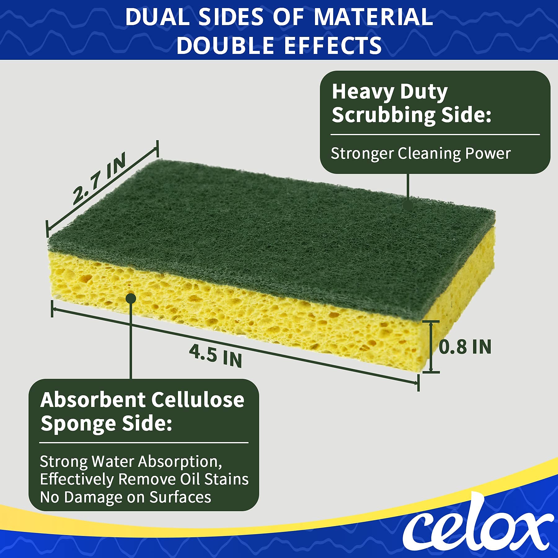 CELOX 24 Pack Dish Sponge for Kitchen, Dual Sided Scrub Sponge Heavy Duty, Non-Scratch Sponges Perfect for Kitchen Dishwashing and Household Cleaning