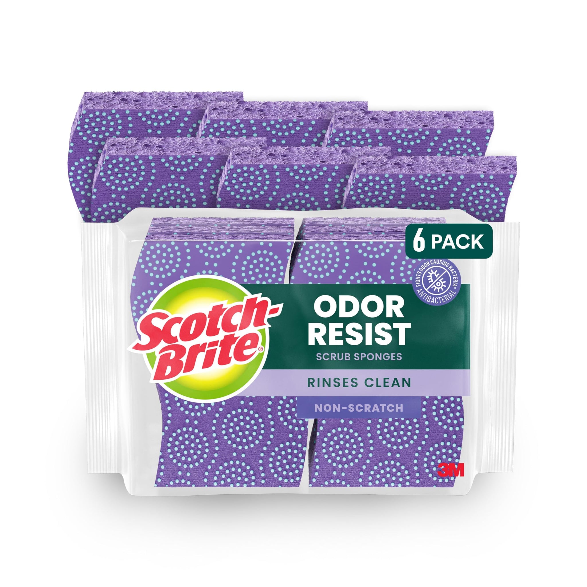 Scotch-Brite Scrub Dots Non-Scratch Scrub Sponge, Rinses Clean, for Washing Dishes and Cleaning Kitchen, 6 Scrub Sponges