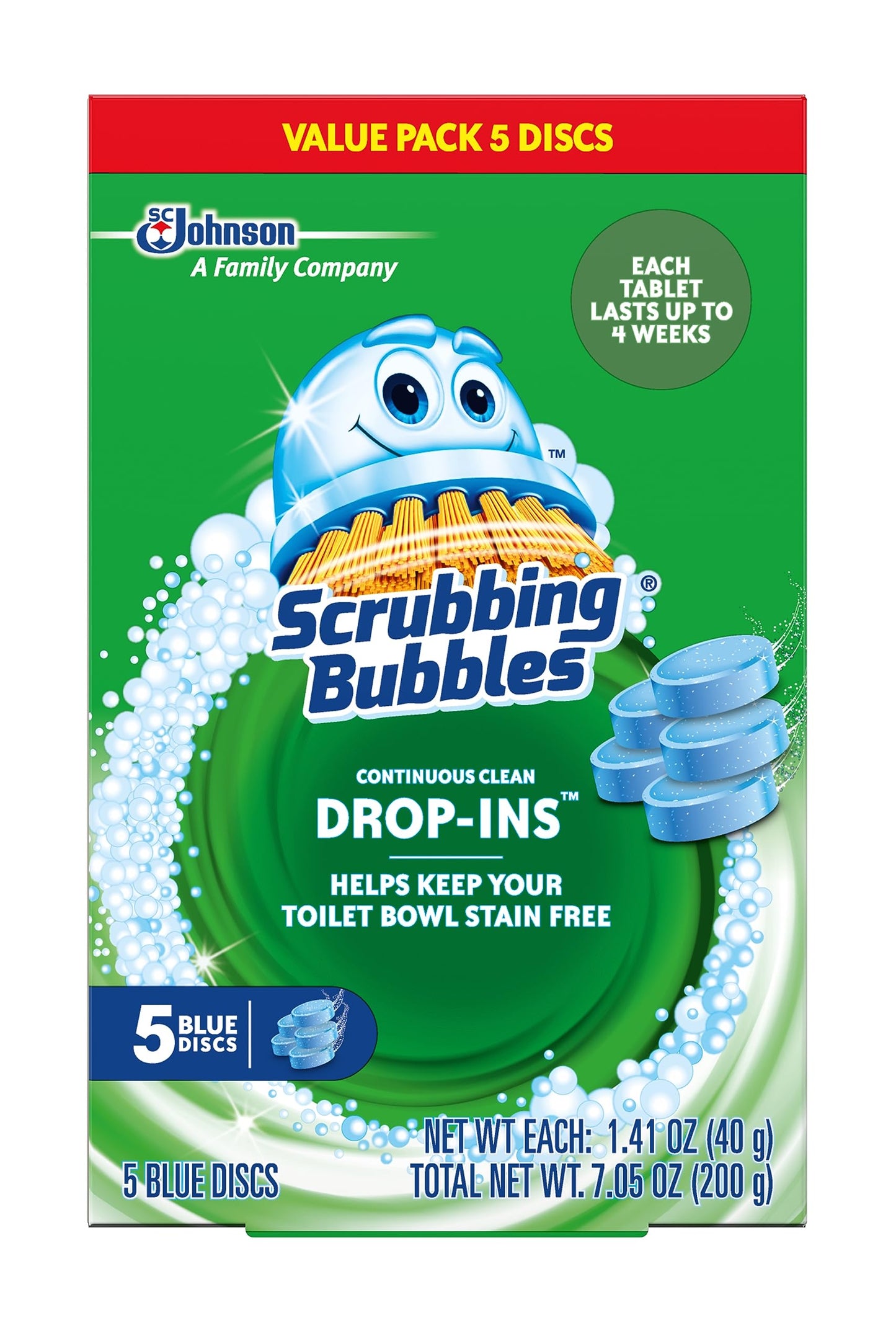 Scrubbing Bubbles Continuous Clean Toilet Drop-Ins, Automatic Blue Toilet Bowl Cleaner, Septic-Safe Tank Tablets Remove Hard Water Minerals