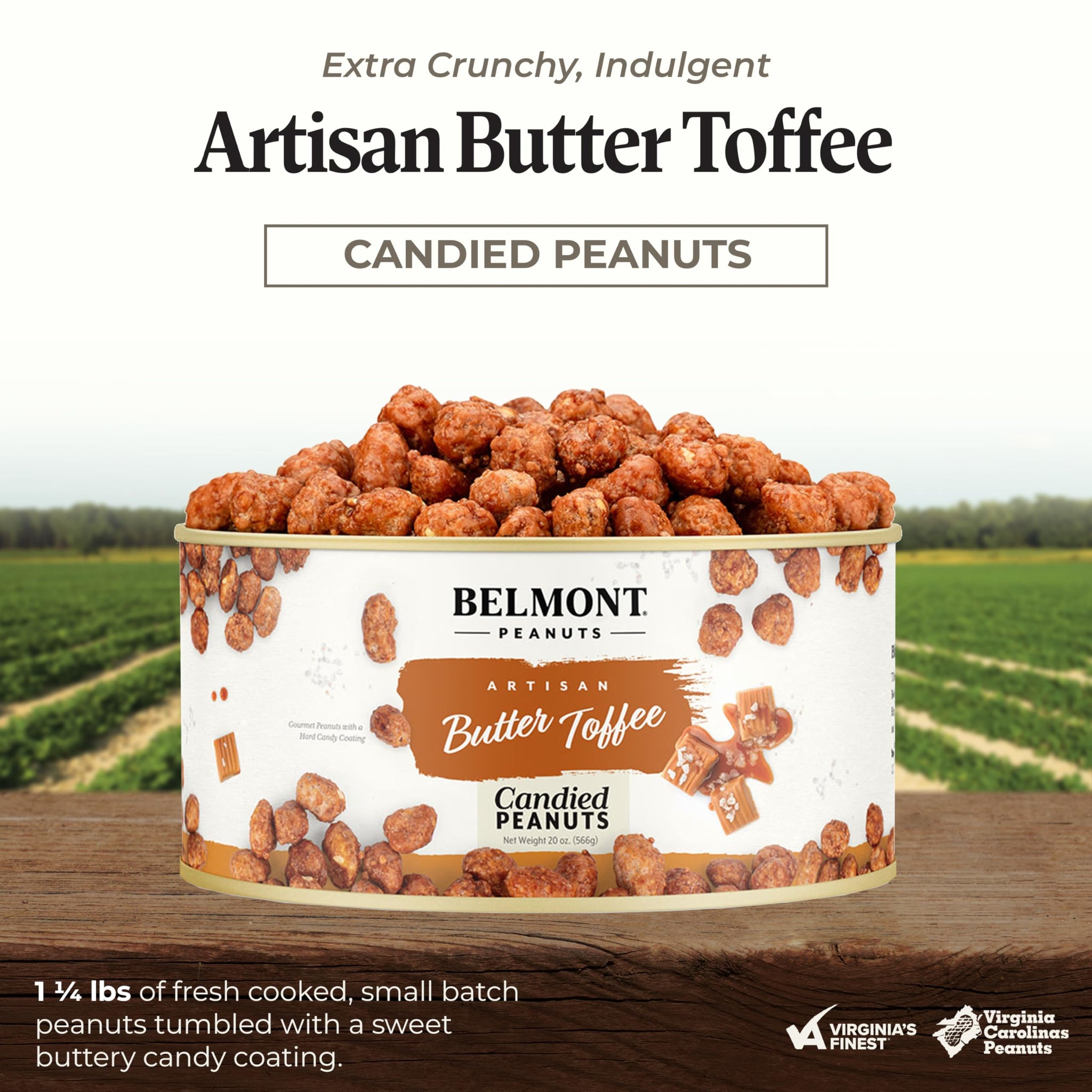 Belmont Peanuts Gourmet Butter Toffee Candied Peanuts, 20 oz (1 Pack) - Only 4 Ingredients, No Preservatives, 3g Protein - A Premium, Sweet, Buttery