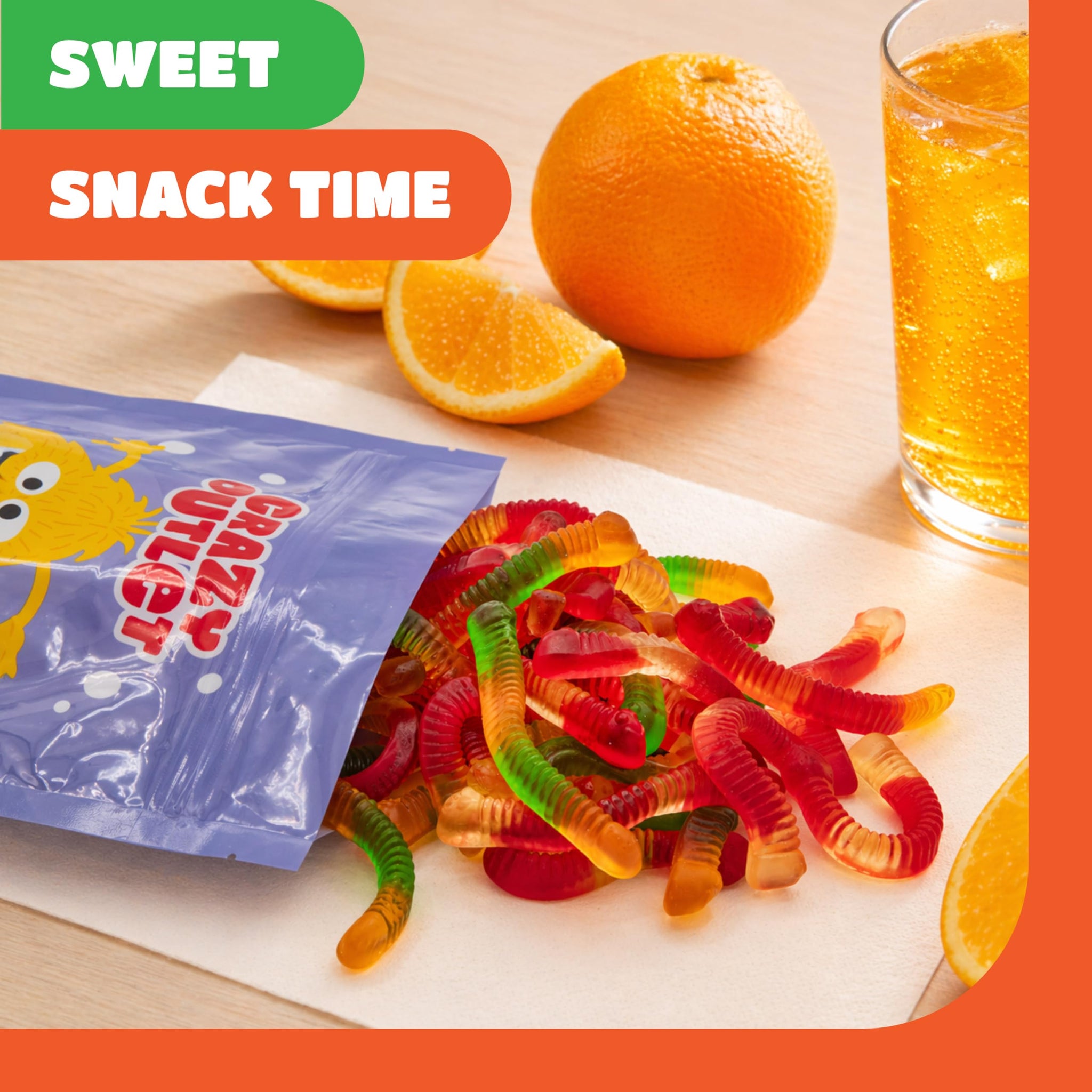 Gummy Worms - 1 Pound Pack - Gummy Candy - Assorted Fruit Flavors - Strawberry, Pineapple & Tangerine - Chewy Candy for Parties, Snacking, and Goodie