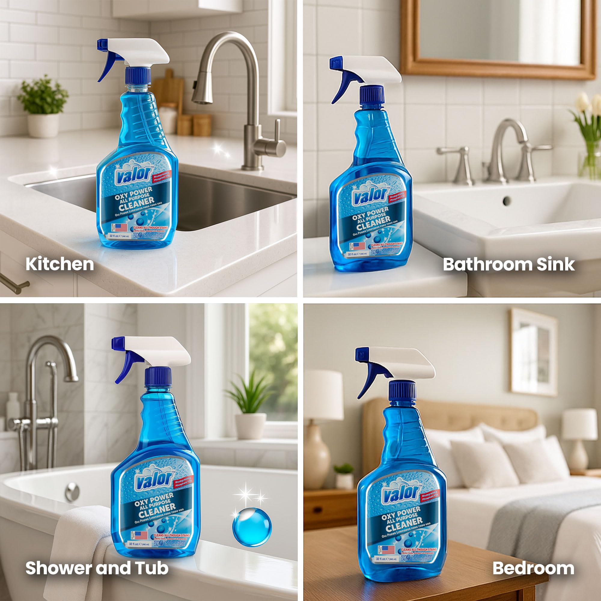 Valor Multi-Purpose Cleaner Trigger Sprayer, 32 fl oz - Oxygen-Powered Cleaning, Stain-Lifting Action, No-Rinse, Made in USA (32 Fl Oz (Pack of 1))
