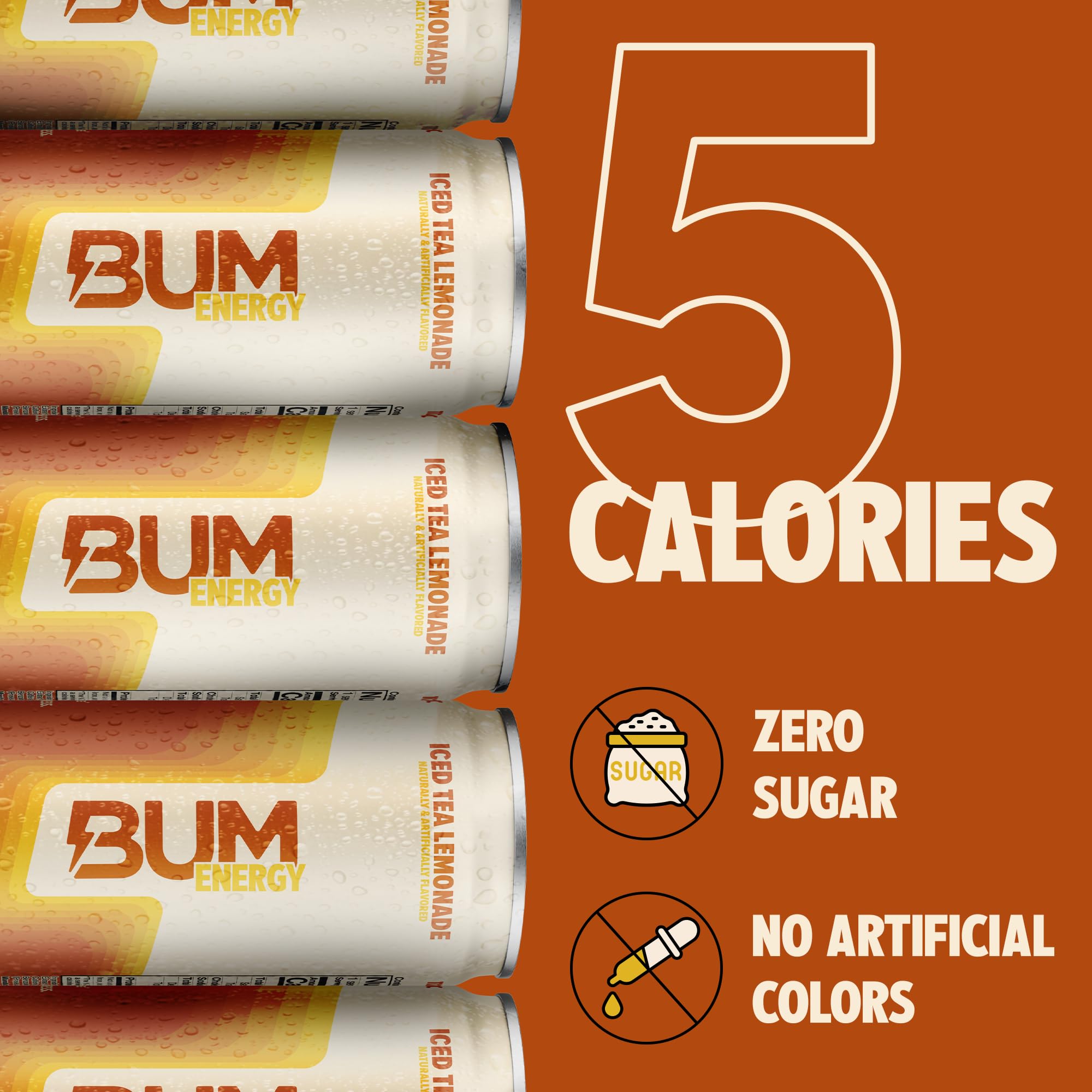 BUM Sugar-Free Energy Drink, Iced Tea Lemonade - No Artificial Colors, Natural Caffeine & Citicoline for Energy & Focus, Brain Boost & Workout Sports