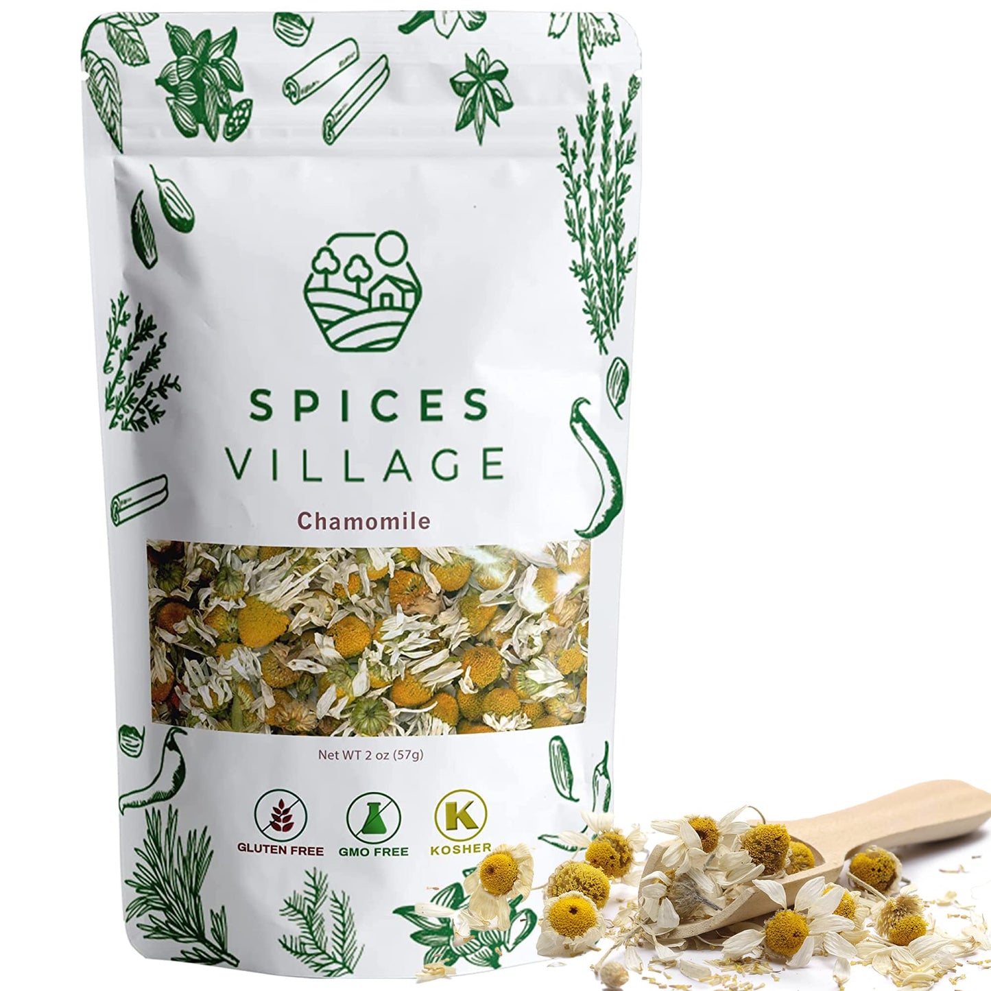 SPICES VILLAGE Dried Chamomile Flowers, Loose Leaf Chamomile Tea, 2 oz, Natural, Aromatic, Perfect for Herbal Teas, Flowering Tea, DIY Recipes