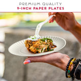 Alitte 9-Inch Disposable Paper Plates - 500 Count - Bulk Pack of Uncoated Paper Plates for Everyday Use - Dinnerware for Meals, Parties And Picnics