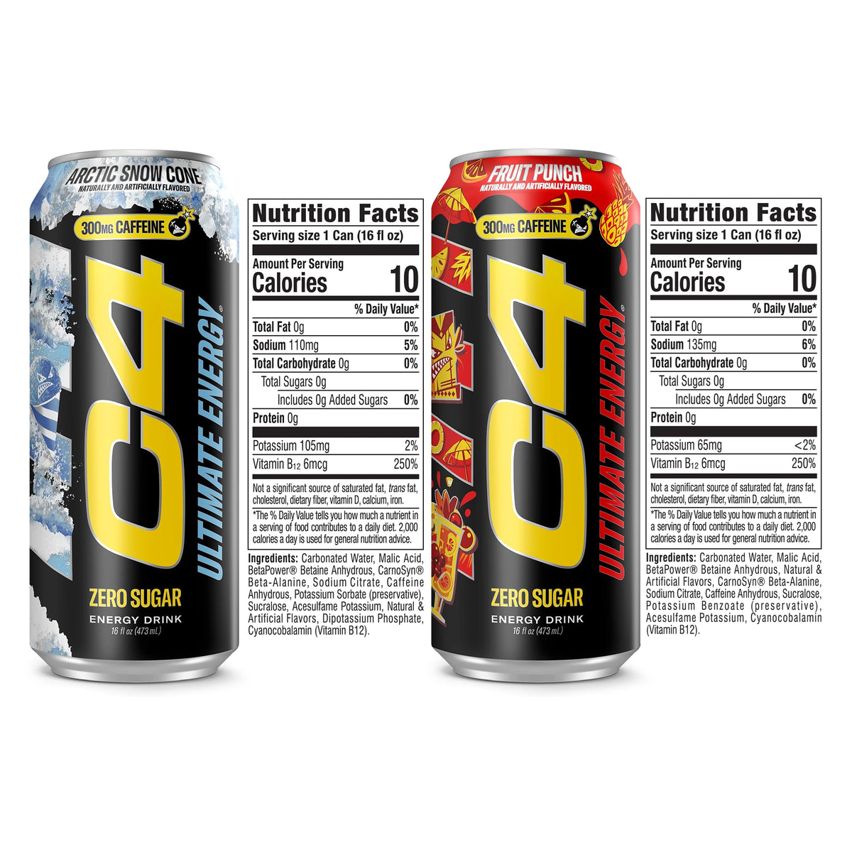 C4 Ultimate Energy Drink with Zero Sugar, 300mg Caffeine, 16oz Pack of 12