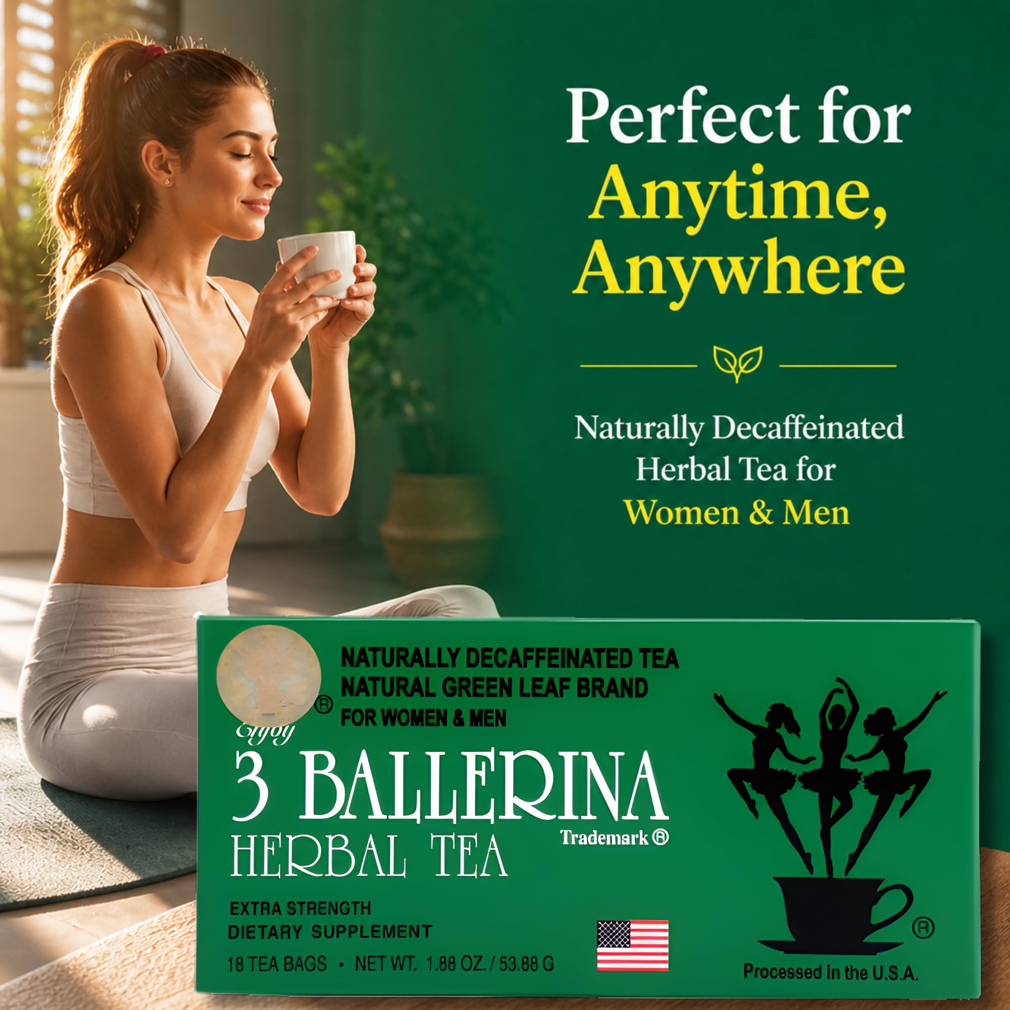 3 Ballerina Diet Tea Extra Strength - Caffeine-Free Herbal Tea Bags for Digestive Comfort - Pack of 4 (72Count)