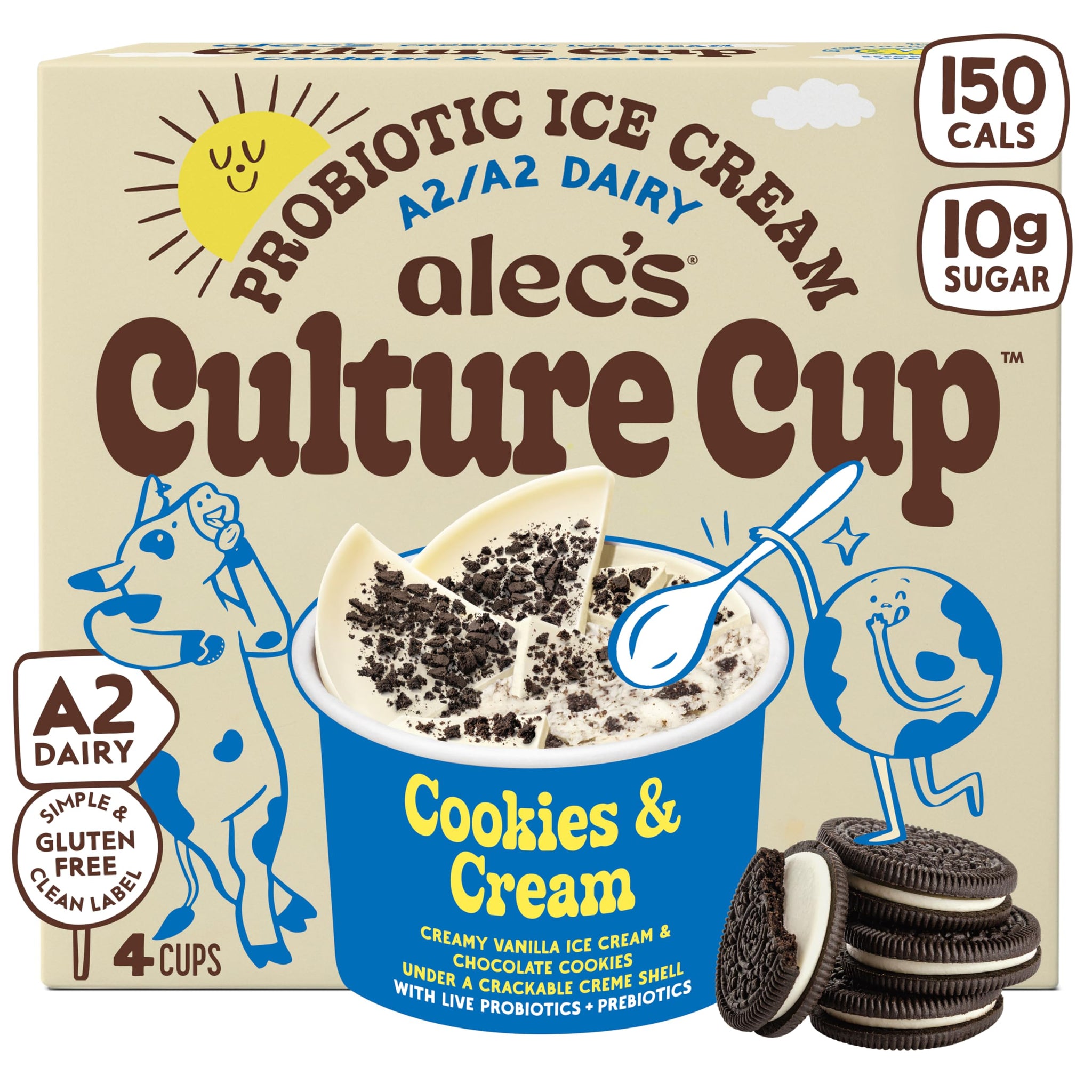 Alec's CULTURE CUP™ Probiotic A2 Dairy Ice Cream - Cookie & Cream 3.5oz 4-Pack