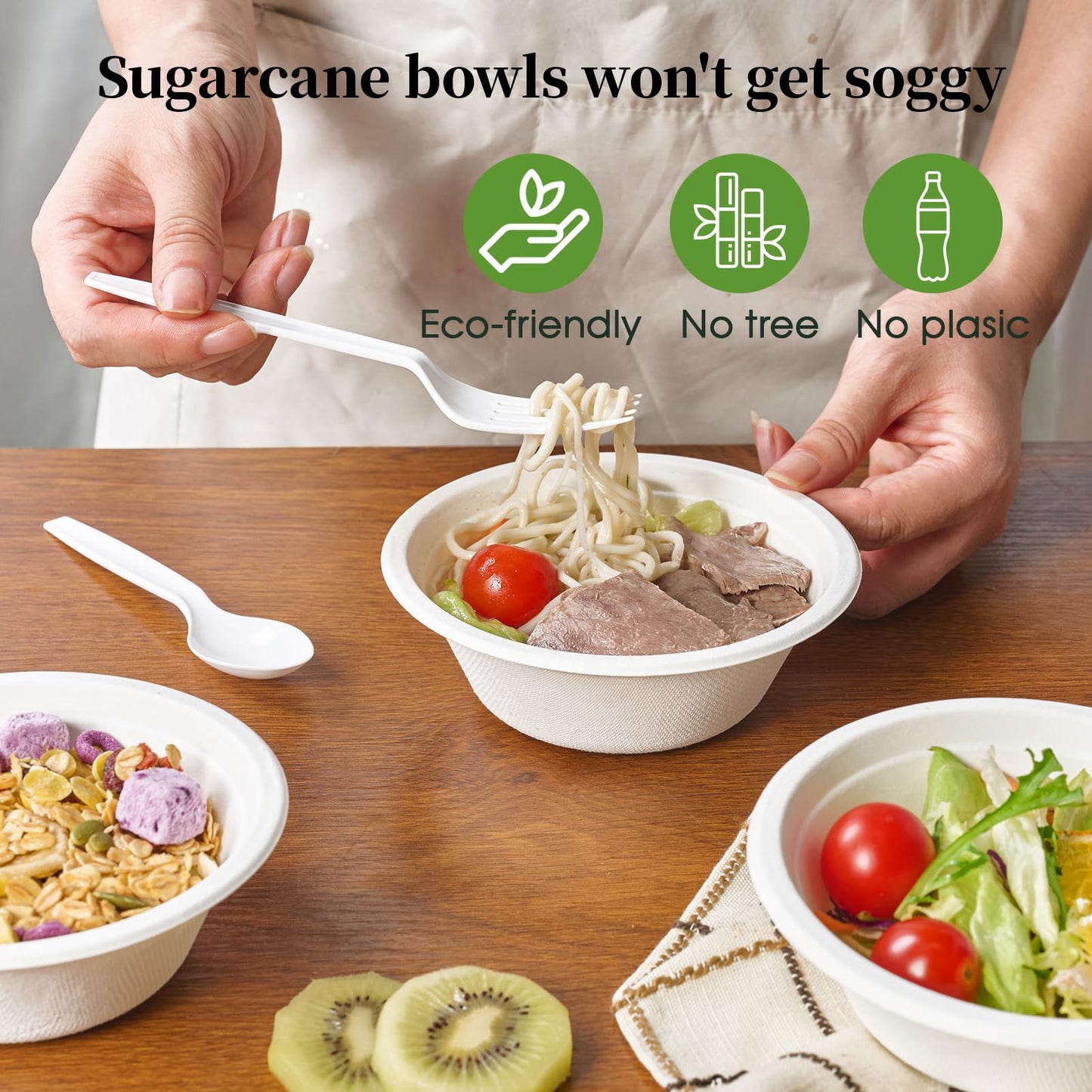 ECOLipak 150 Pack 12 oz Paper Bowls Disposable, Heavy-Duty Biodegradable Compostable Bowls Made of Natural Sugarcane Bagasse, Suitable for Salad