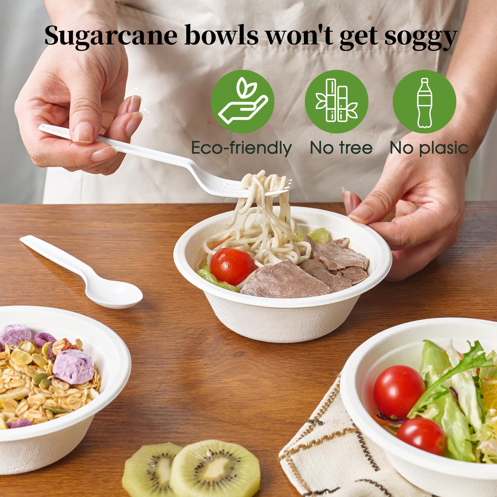 ECOLipak 150 Pack 12 oz Paper Bowls Disposable, Heavy-Duty Biodegradable Compostable Bowls Made of Natural Sugarcane Bagasse, Suitable for Salad