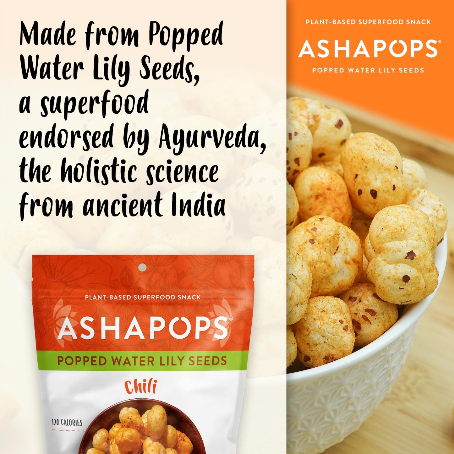 AshaPops Chili Flavored Popped Water Lily Seeds - Gluten-Free, Vegan, Paleo, Nut-Free, Corn-Free, Soy-Free, Non-GMO, Delicious Plant-Based Crunchy