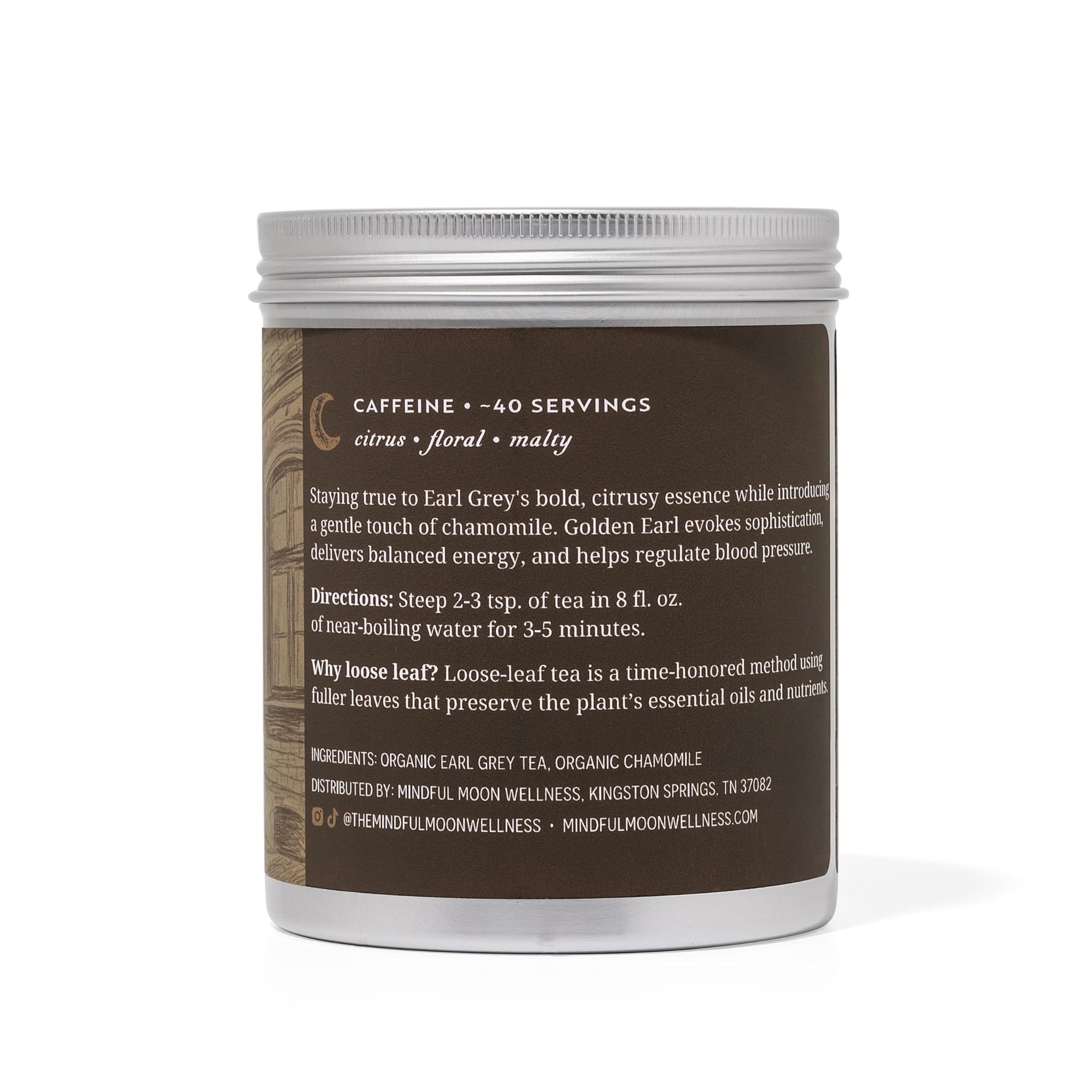 Golden Earl Herbal Tea by Mindful Moon - Earl Grey Blend with Chamomile & Natural Citrus Flavor - Caffeinated, Loose Leaf Tea (Large)