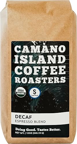 Camano Island Coffee Roasters Decaf Espresso Blend, Ground 12oz, Fresh Dark Roast Swiss Water Processed, USDA Organic, Fairly Traded, Shade Grown Top
