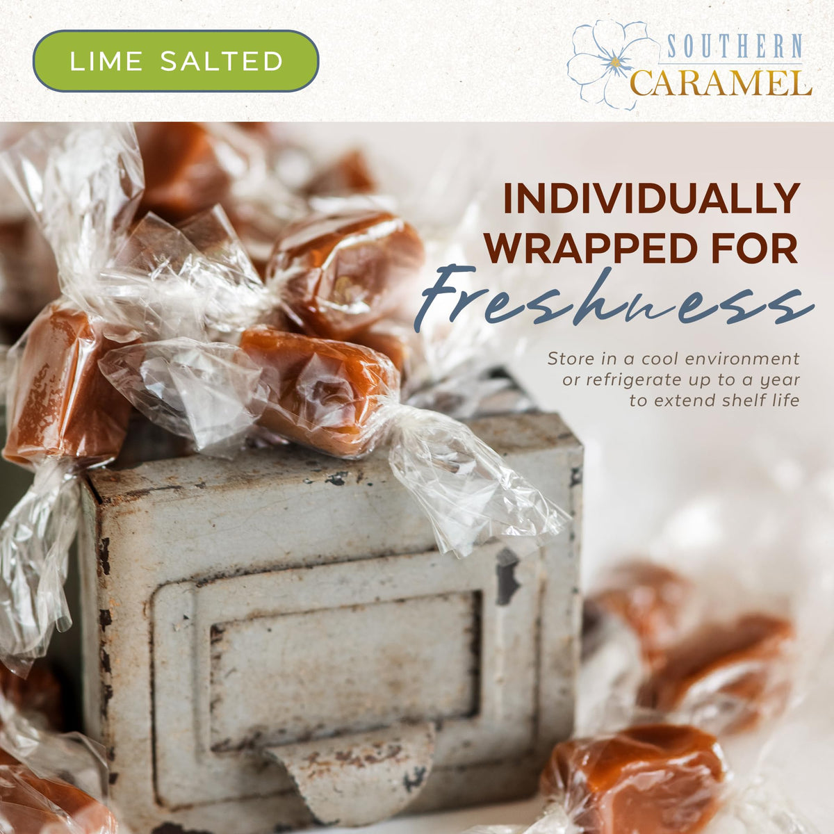 Southern Caramel Lime Salted Caramels, Handcrafted, 4 oz (Pack of 1)