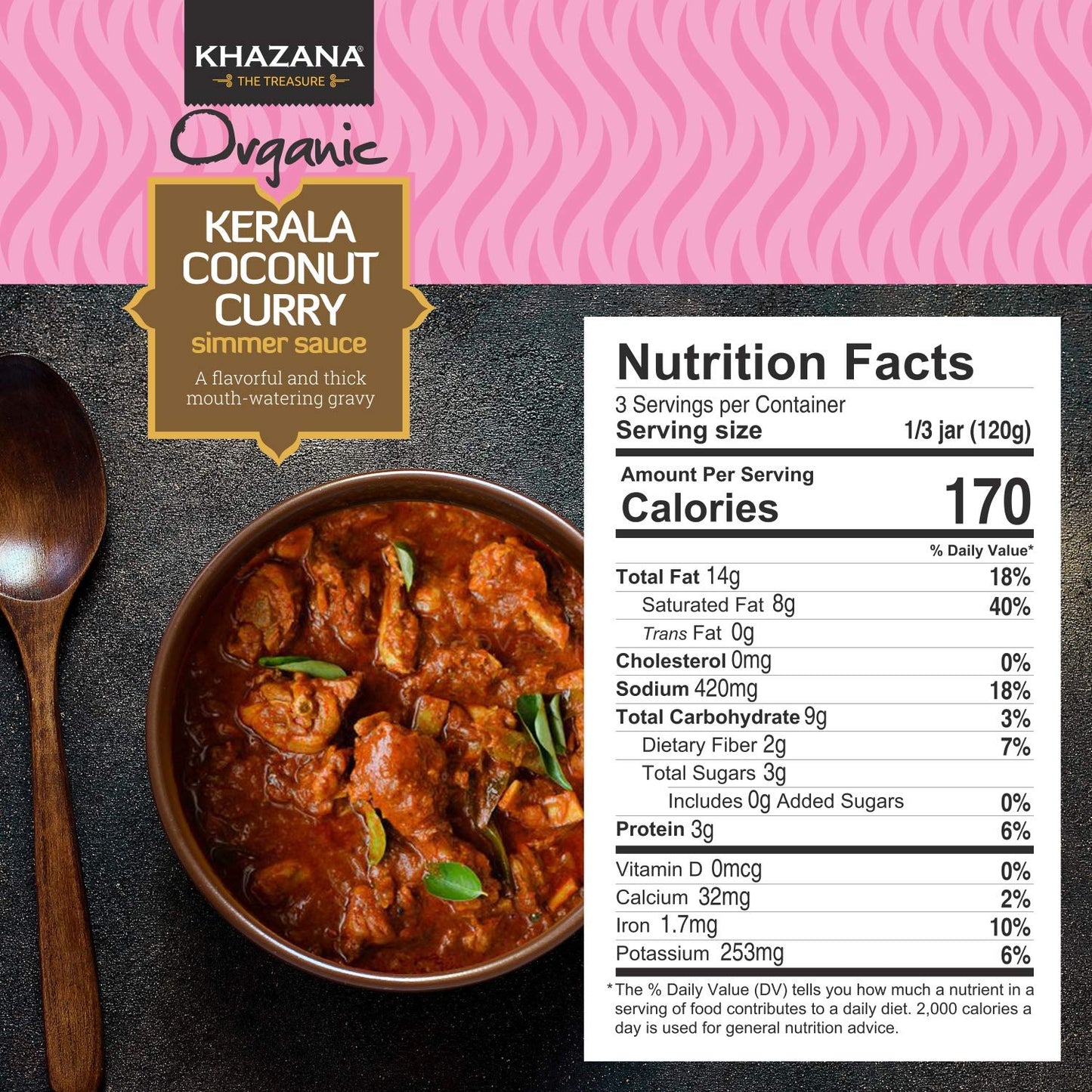 Khazana ORGANIC Kerala Coconut Curry Indian Simmer Sauce - 6 x 12.7oz Jars | Non-GMO, Vegan, Gluten Free, Kosher | Authentic Indian Meals Made Easy at