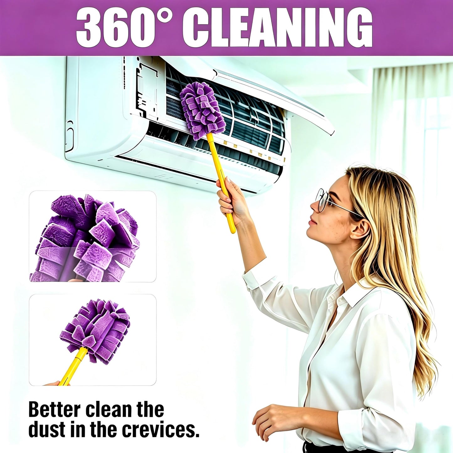 Reusable Duster Refills Compatible, 2026 New 360° Cleaning Fleece Refills Washable Duster Pads with Handle Included, Reusable Duster Refill Compatible