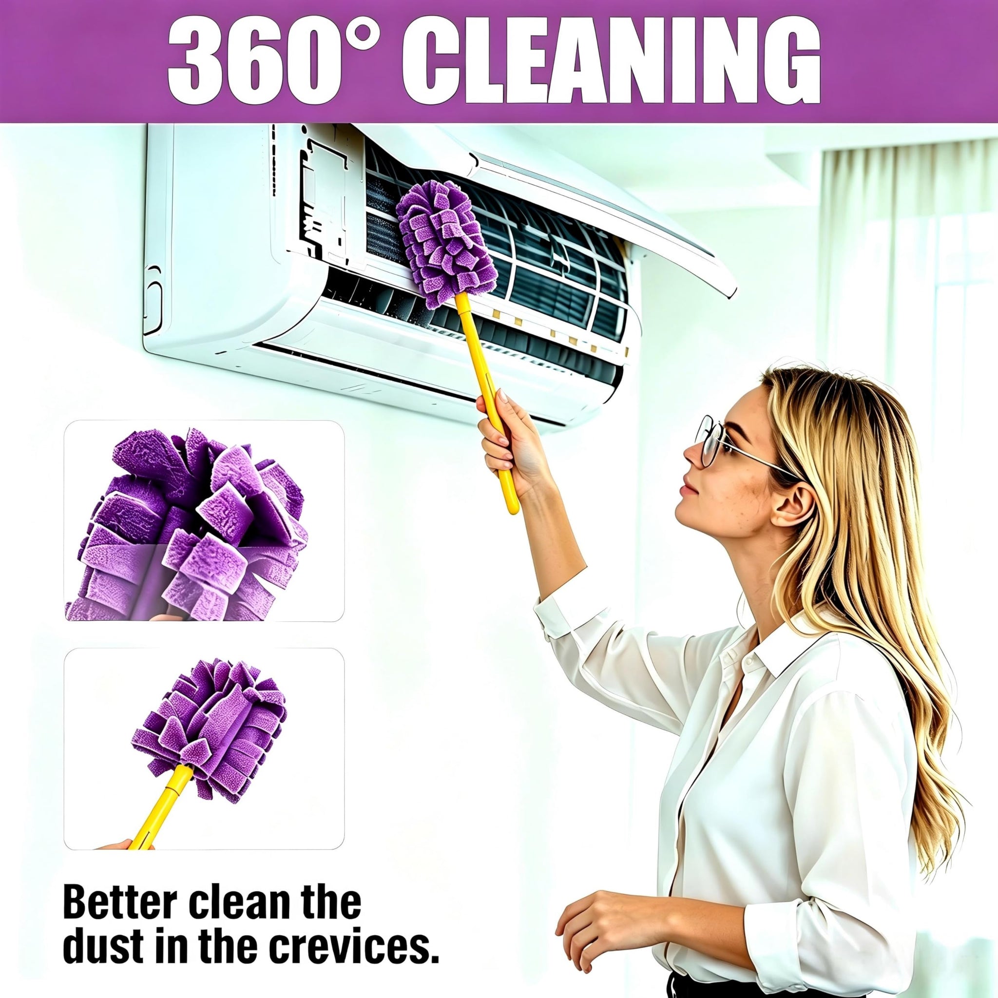 Reusable Duster Refills Compatible, 2026 New 360° Cleaning Fleece Refills Washable Duster Pads with Handle Included, Reusable Duster Refill Compatible