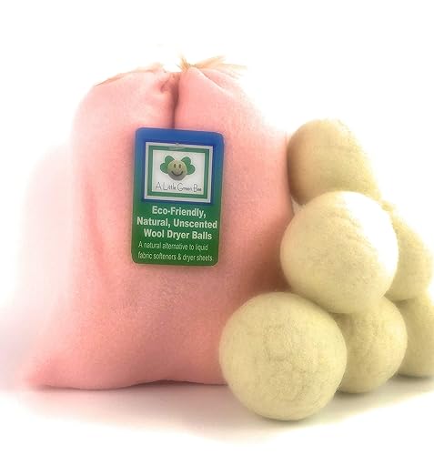 Six Eco-Friendly Wool Dryer Balls Free Eco-Felt Gift Bag, Handmade in America, Natural and Unscented, (Baby Pink)
