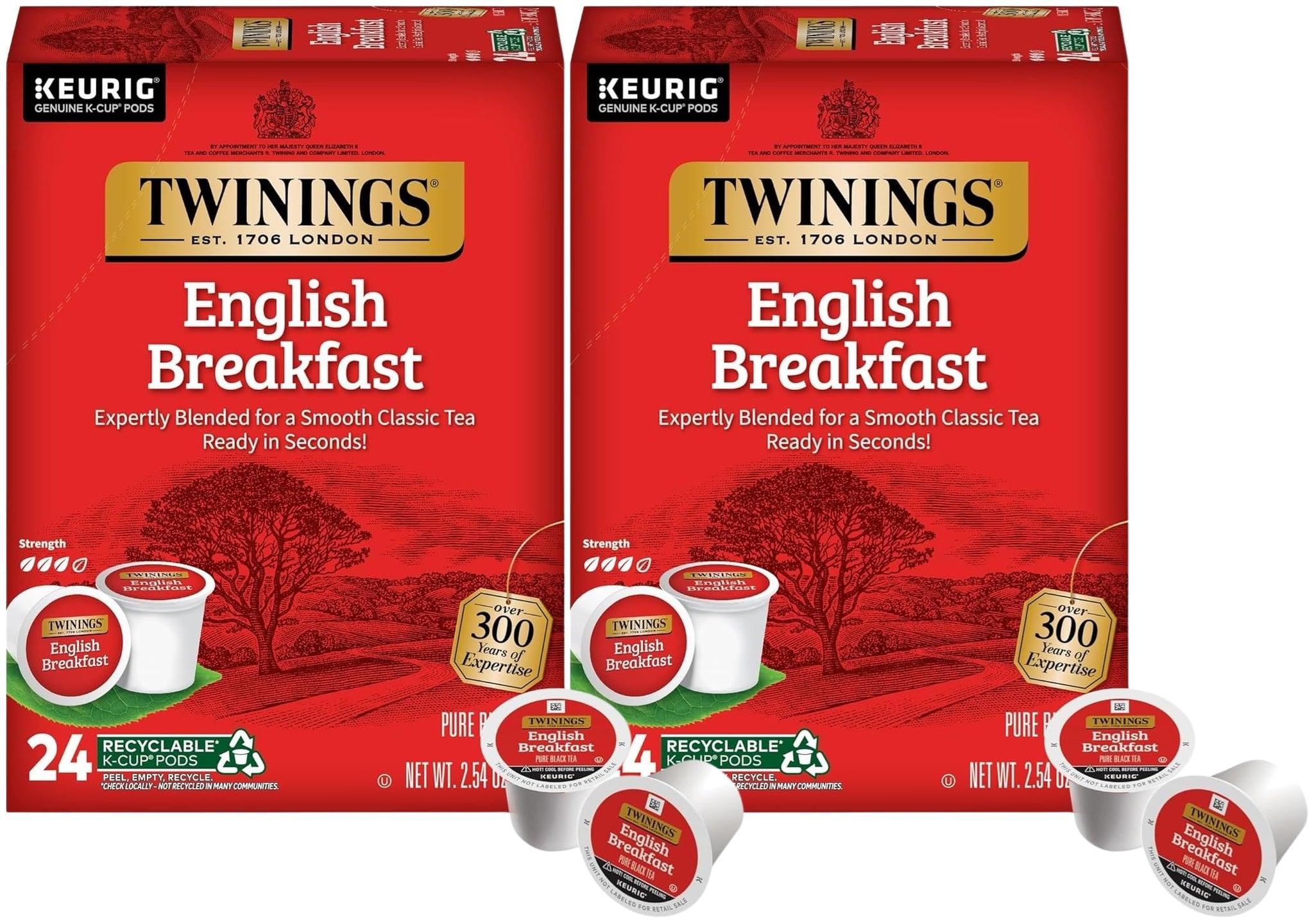 Twinings English Breakfast Black Tea K-Cup Pods for Keurig, 24 Count (Pack of 2), Smooth, Flavourful, Robust, Caffeinated, Enjoy Hot or Iced
