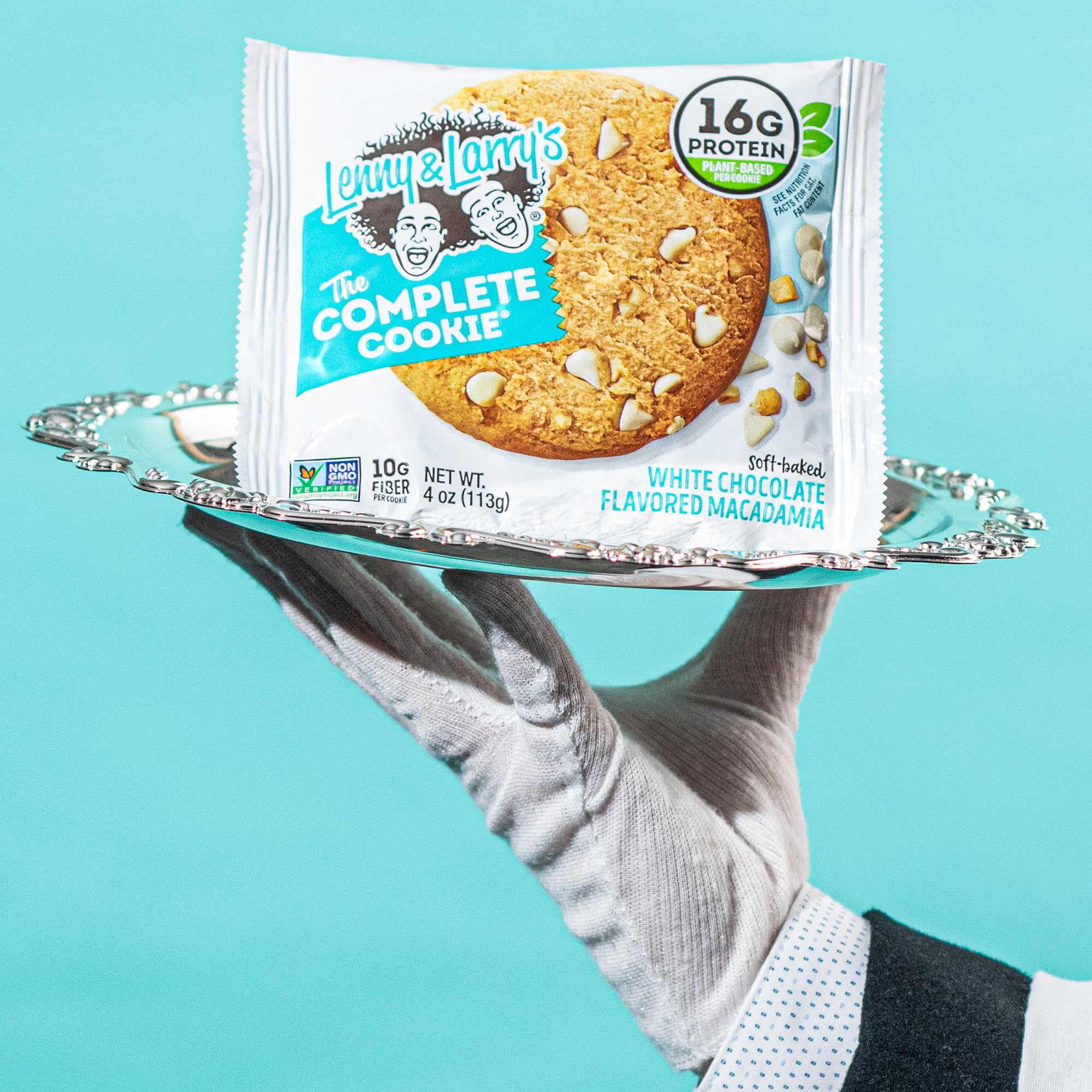 Lenny & Larry's Protein Cookie, [White Chocolate Flavored Macadamia], Chewy Soft Baked, 16g Plant Protein, Vegan, Non-GMO, High Fiber, 4 Ounce Cookie