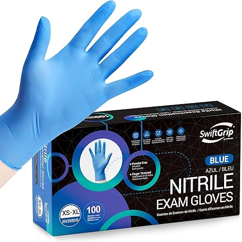 SwiftGrip Disposable Nitrile Exam Gloves, Blue, Nitrile Gloves Disposable Latex Free, Medical Gloves, Cleaning Gloves, Food-Safe Rubber Gloves, Powder
