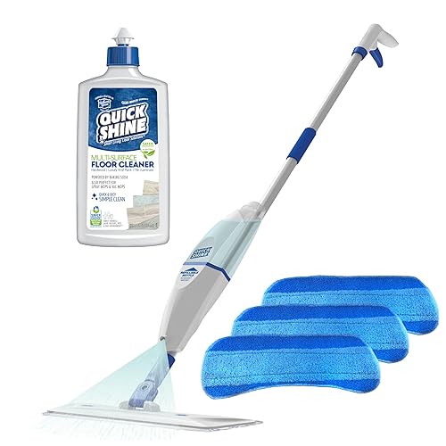 Quick Shine Spray Mop Kit with 3 Reusable Mop Pads & 1 Safer Choice Multi-Surface Floor Cleaner 16oz | Quick & Easy Cleaning | No Batteries Required |