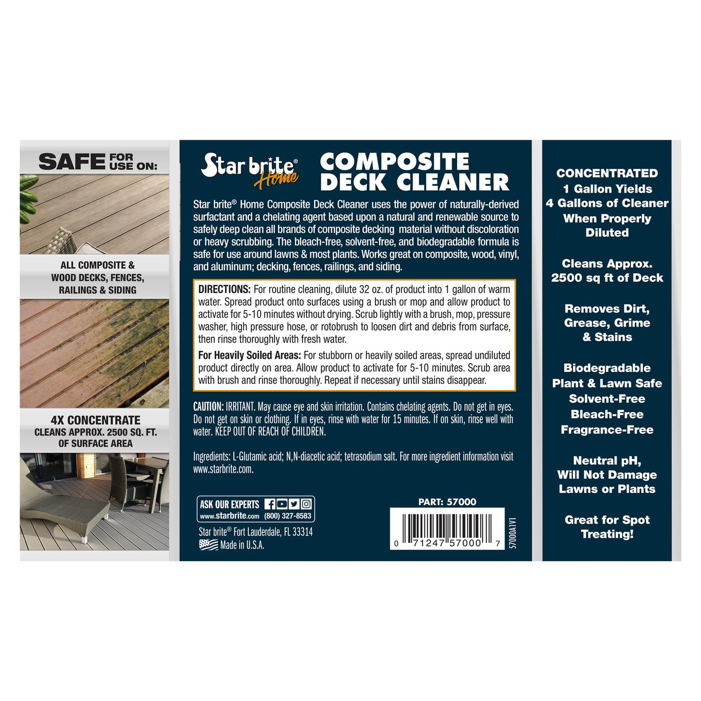 STAR BRITE Composite Deck Cleaner (1 GALLON) - Concentrated Formula - Effortlessly Removes Dirt, Grease & Stains - Ideal for Wood & Composite Surfaces