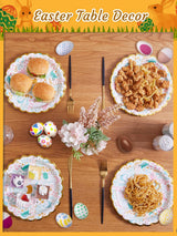 KTCNMER Easter Paper Plates Bulk 50 pcs 9 in Dinner Disposable Plates Heavy-duty for Easter Party Supplies, Gold Foil Scalloped Edge