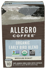 Allegro Coffee, Coffee Early Bird Blend Pods Organic 10 Count, 3.8 Ounce