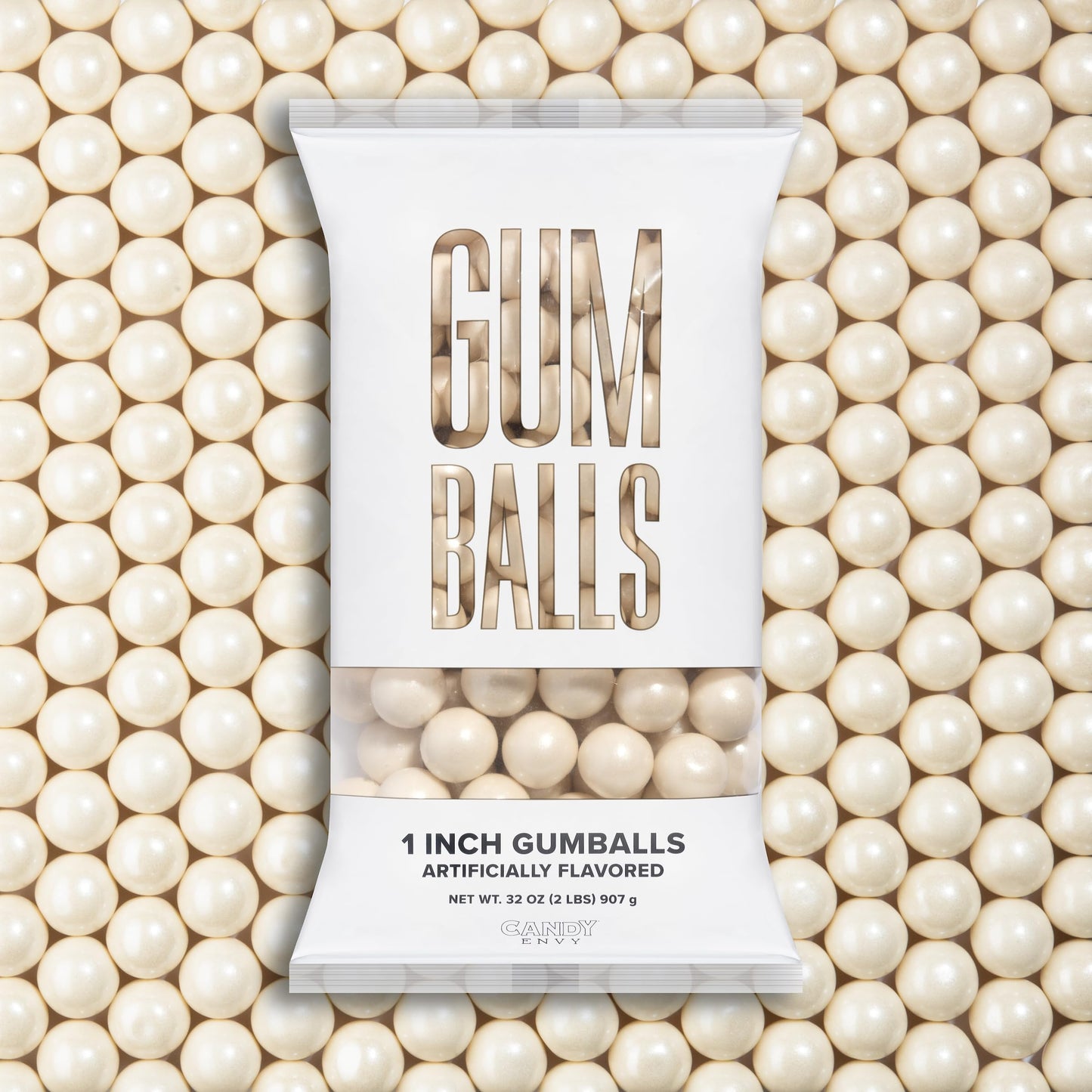 Candy Envy - Shimmer White Gumballs - 1 Inch - Approximately 113 Gumballs Per 2lb Bag - Bulk White Candy - North American Made & Kosher Certified