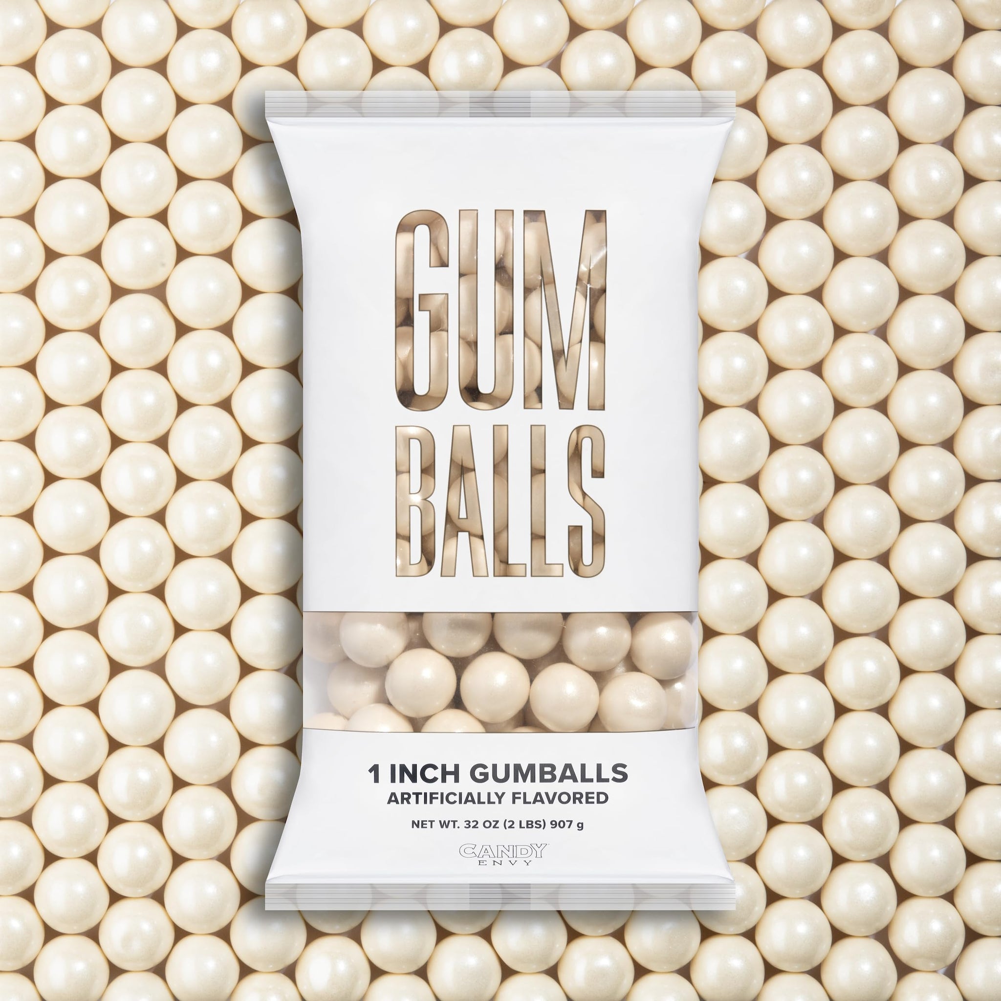 Candy Envy - Shimmer White Gumballs - 1 Inch - Approximately 113 Gumballs Per 2lb Bag - Bulk White Candy - North American Made & Kosher Certified