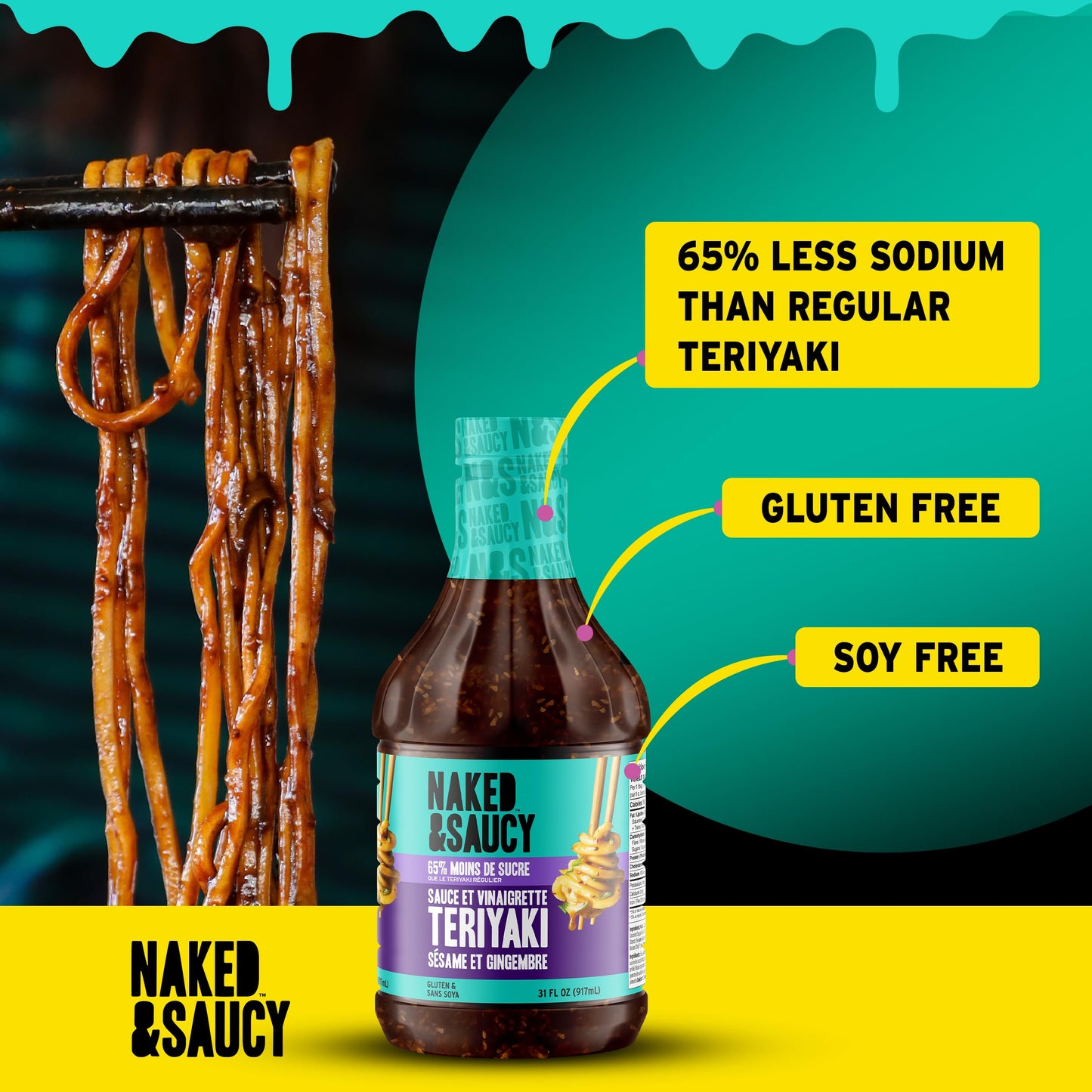 Naked & Saucy Low Sugar Teriyaki Sesame Ginger Sauce and Dressing, 31 fl oz