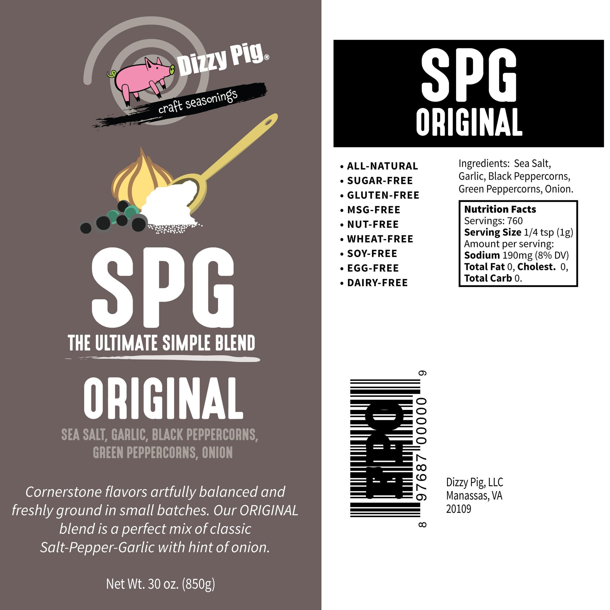 Dizzy Pig SPG Original (Salt, Pepper & Garlic) Seasoning Rub (Quart Shaker) - Hand Made in the USA - Seasons Around 120lbs of Food - MSG Free, Gluten