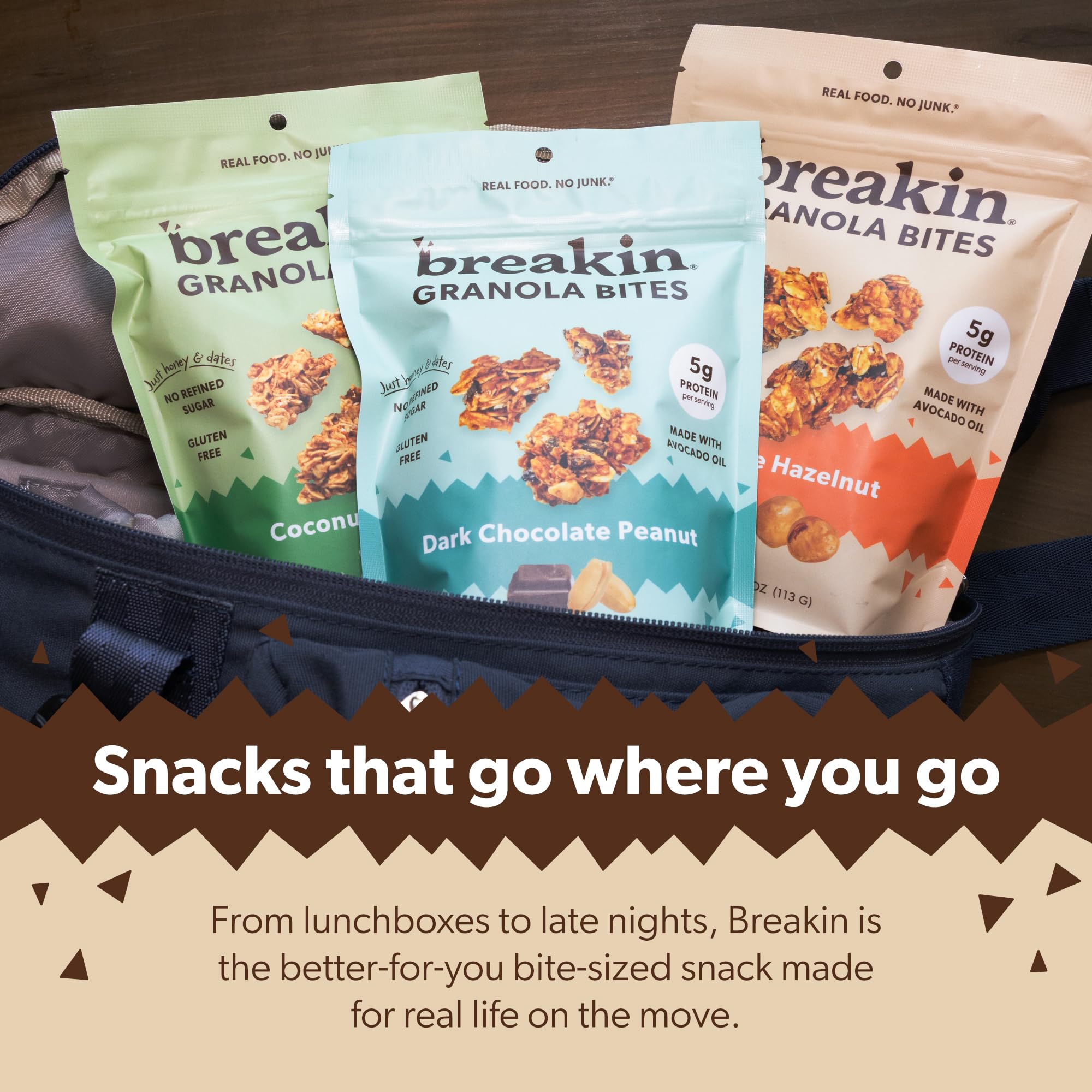 Breakin Snacks Granola Bites Variety Pack | Coffee Hazelnut, Dark Chocolate, Coconut Almond | Soft Baked | Gluten Free Snack with Organic Oats