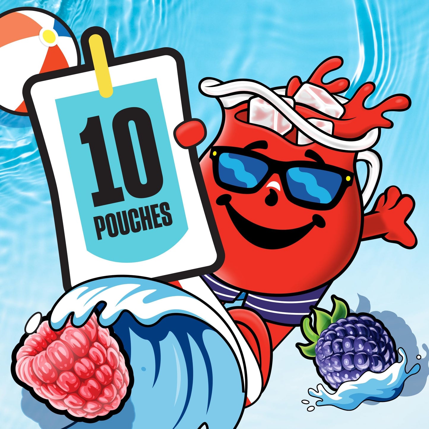 Kool-Aid Pool-Aid Drink, 10 Pouches, for School Lunches and On-the-Go Hydration, Berry Splash Artificially Flavored, Excellent Source of Vitamin C, 6