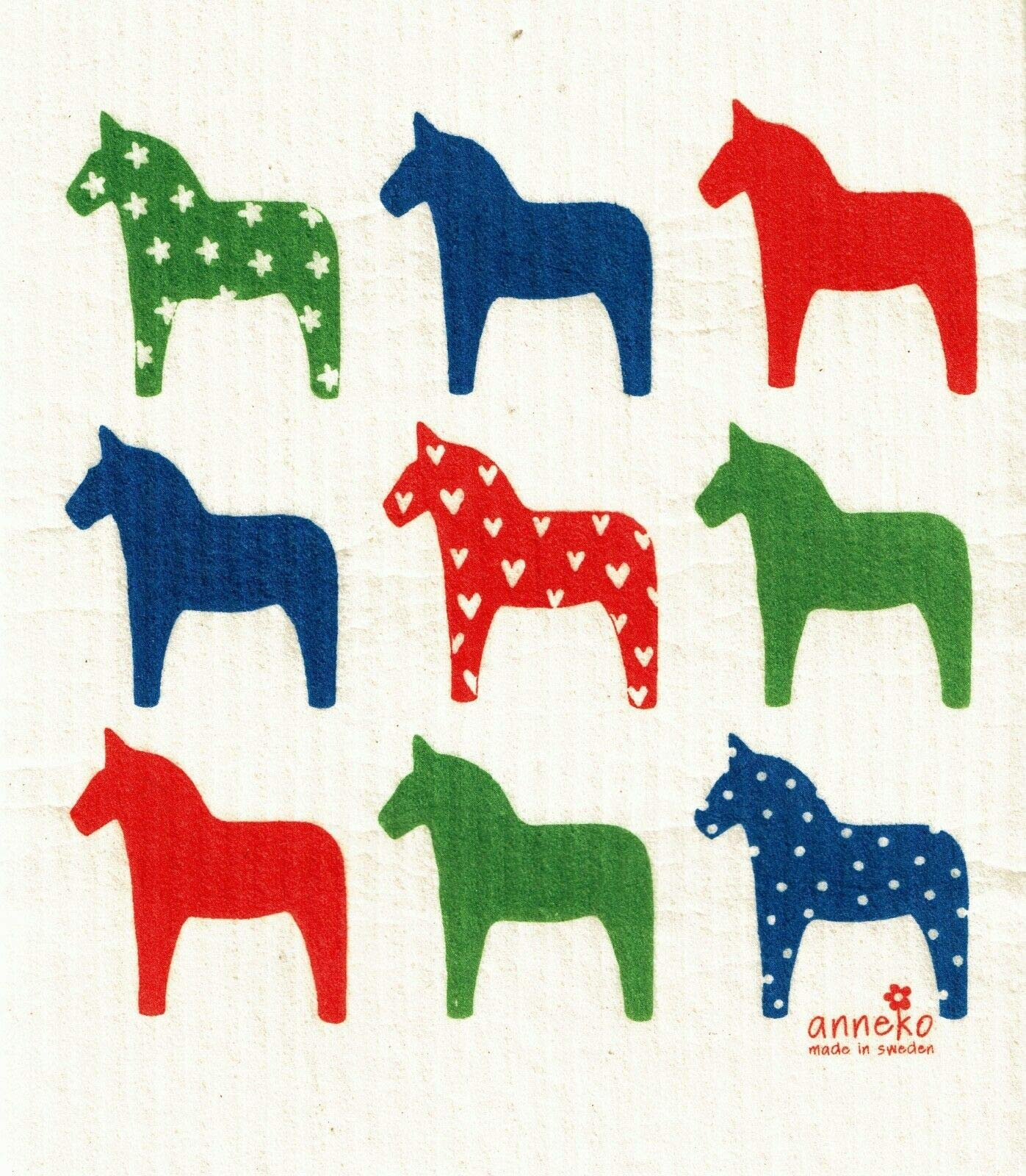 Anneko Swedish Dishcloth/Sponge Cloth Designs Made in Sweden Multicolor Dala Horse (2-pk Multicolor Dala Horse)
