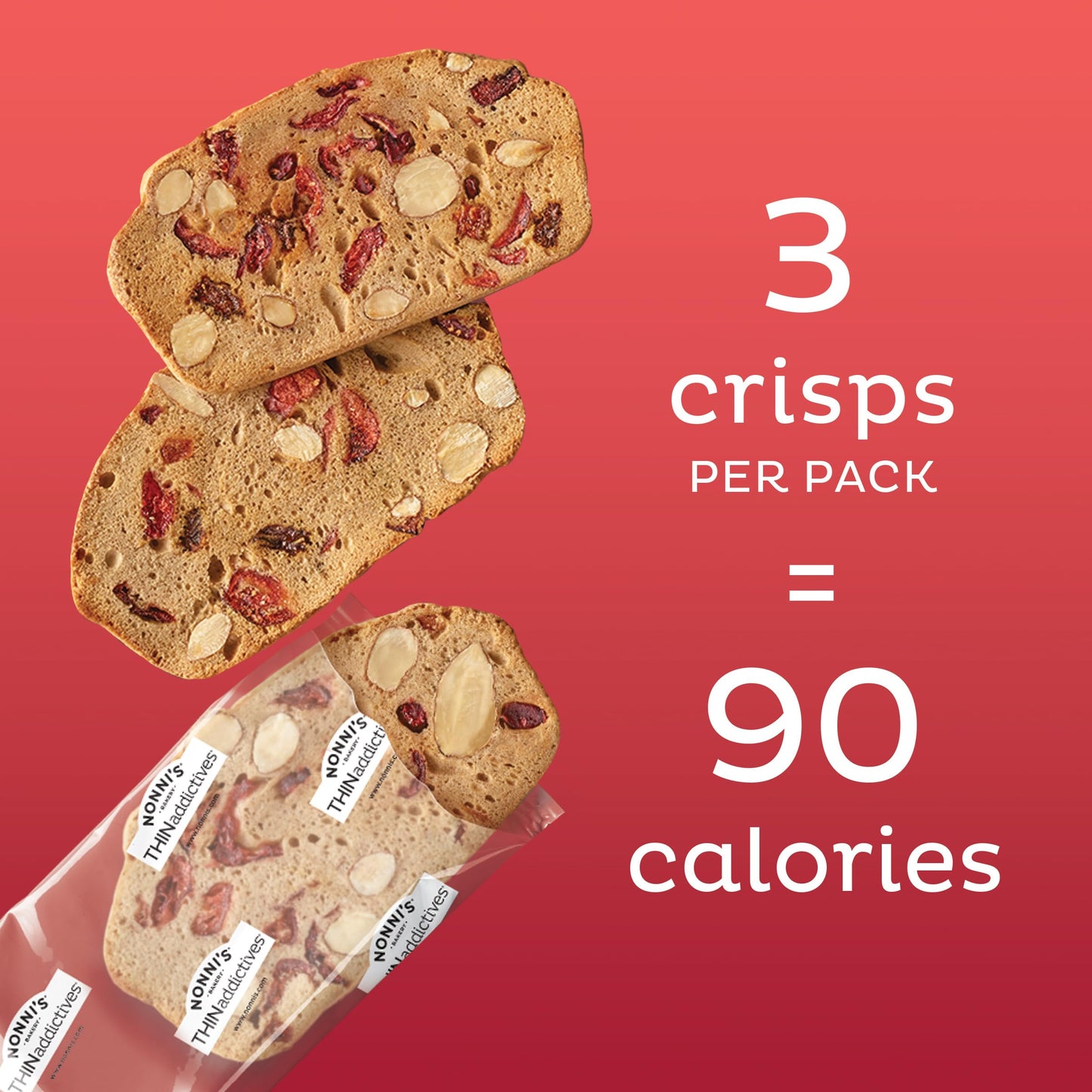 Nonni's THINaddictives Cranberry Almond Nut Cookies, Sweet Crunchy & Chewy Crisps, Individually Wrapped, Kosher Snack, Perfect with Coffee, 6 Packs