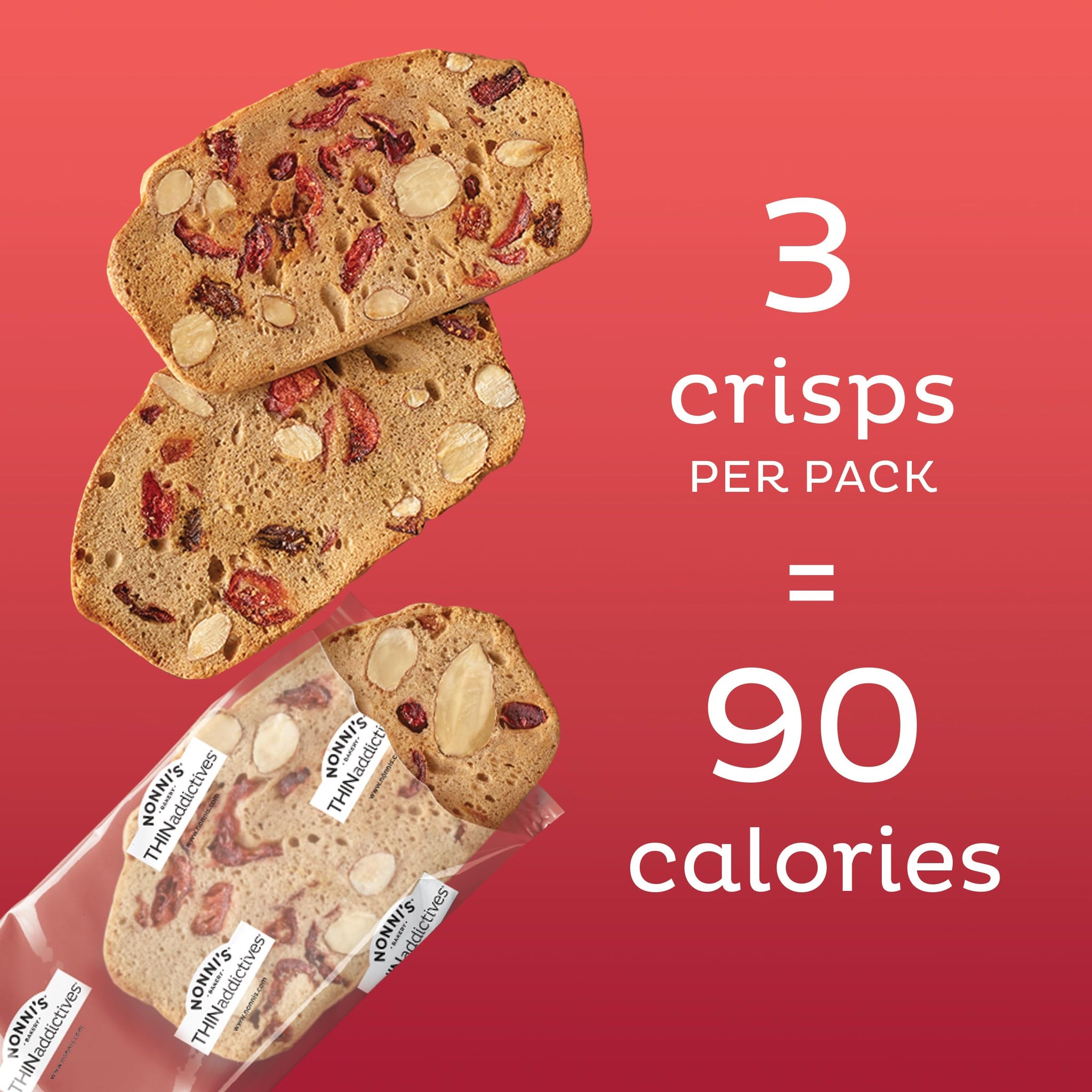 Nonni's THINaddictives Cranberry Almond Nut Cookies, Sweet Crunchy & Chewy Crisps, Individually Wrapped, Kosher Snack, Perfect with Coffee, 6 Packs
