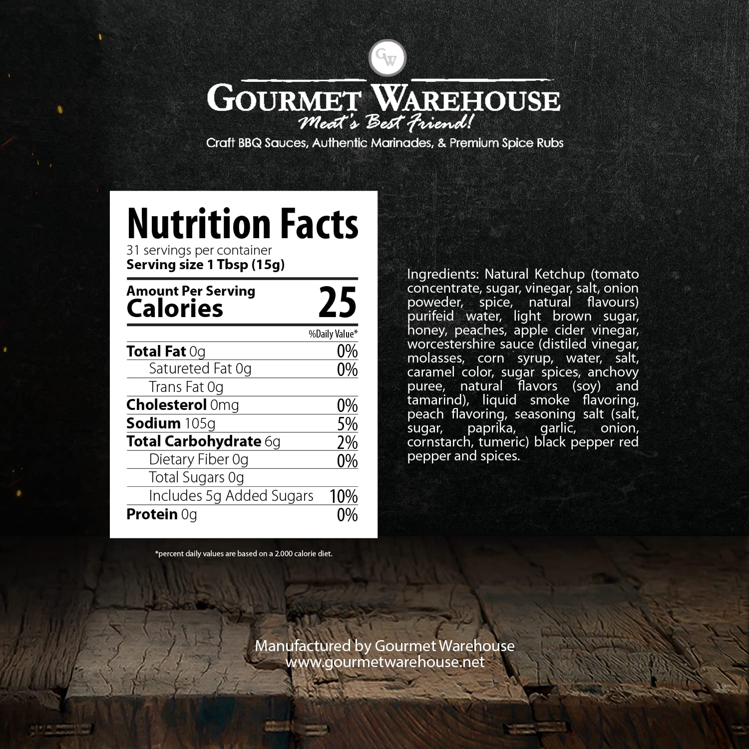 Gourmet Warehouse Smoky Peach BBQ Sauce, Handcrafted In Small Batches Gluten-Free, HFCS-Free, Delicious Sauce 16 Ounces Bottle (Pack of 2)