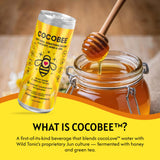 CocoBee Coconut Hydration + Energy Drink from Wild Tonic, 12 oz Each, 4 Pack, Made with Coconut Water, Organic Honey & Green Tea, Microbiome Support