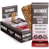 Defender Vegan Protein Bar, Cinnamon Churro Oatmeal, Plant Based Snack or Breakfast Bars, Psyllium Husk, Dandelion Root, High Fiber, Non GMO, Kosher