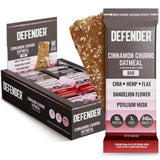 Defender Vegan Protein Bar, Cinnamon Churro Oatmeal, Plant Based Snack or Breakfast Bars, Psyllium Husk, Dandelion Root, High Fiber, Non GMO, Kosher