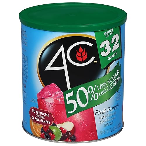 4C Reduced Sugar Powdered Drink Mix Canisters, Iced Tea 1 Pack, 28 Quarts, Family Sized Canister, Thirst Quenching & Refreshing Flavors (Fruit Punch