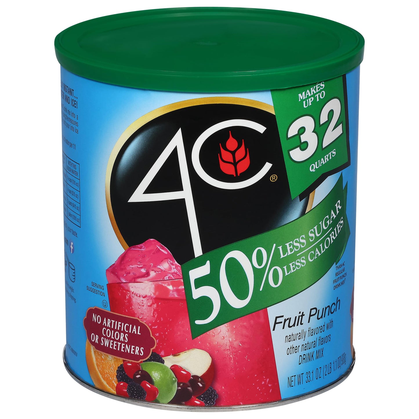 4C Reduced Sugar Powdered Drink Mix Canisters, Iced Tea 1 Pack, 28 Quarts, Family Sized Canister, Thirst Quenching & Refreshing Flavors (Fruit Punch