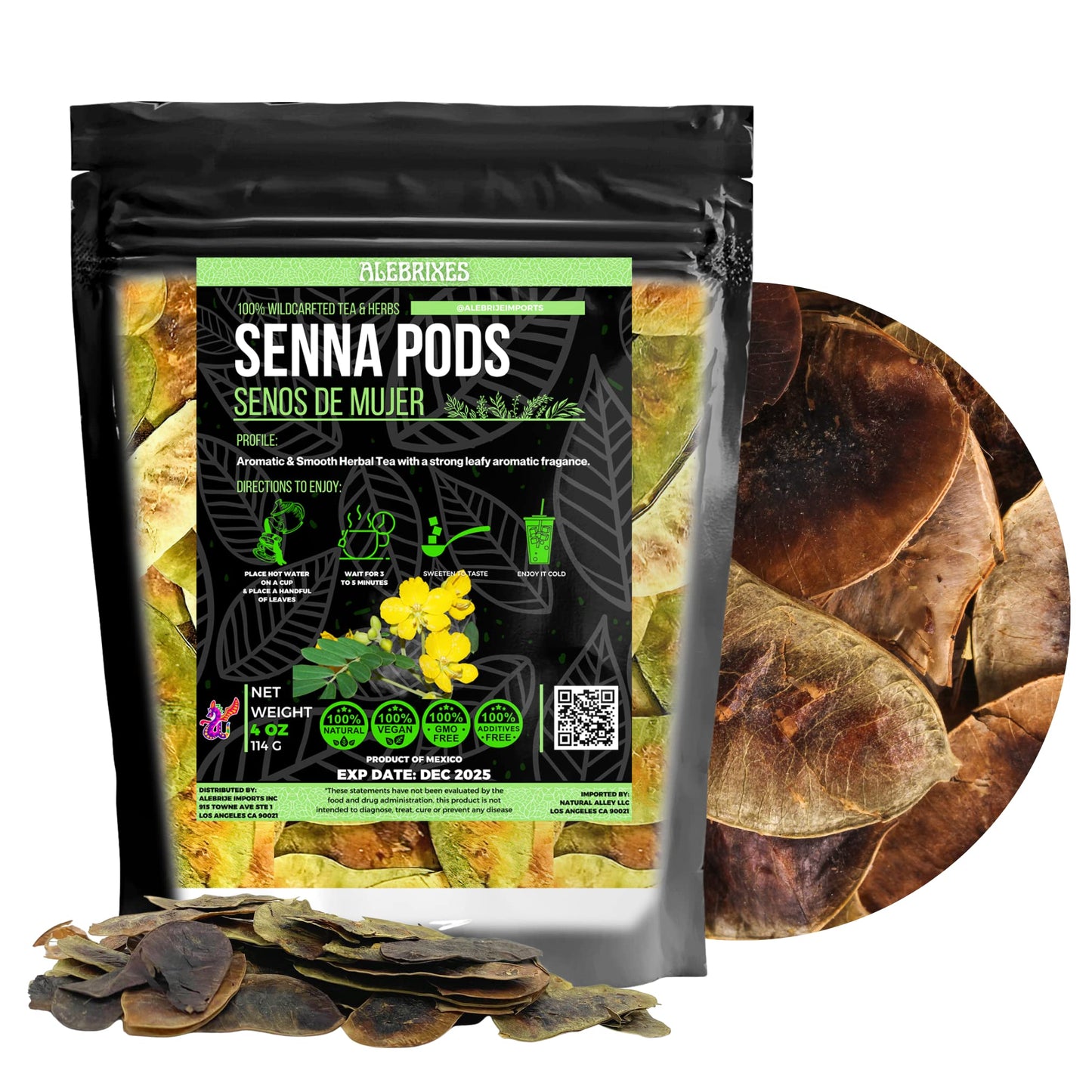 Alebrixes | Senna Pods Herbal Tea (4oz)| Premium Quality Whole Senna Pods Tea | Te Senos de Mujer Vainas Hoja Sen | Wildcrafted.
