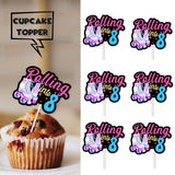 18pcs Black Glitter Pink Roller Skates Dessert Cupcake Topper 80s 90s Retro Hip Hop Roller Skating Rolling into 8 Theme Decor Supplies Boy Girl 8th