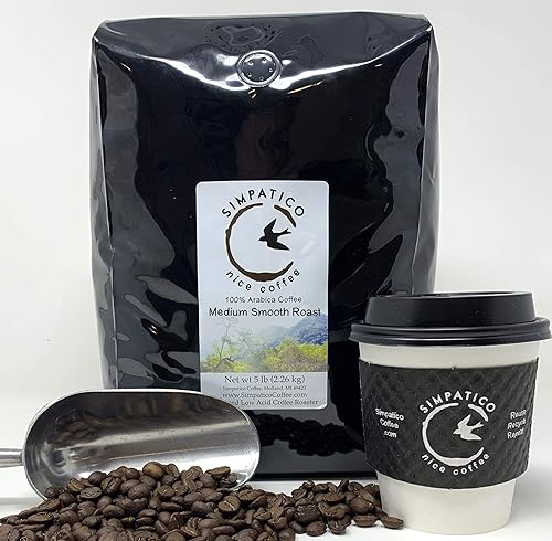 Simpatico Low Acid Coffee - Regular - Organic Medium - Whole Bean (5 pound bag)