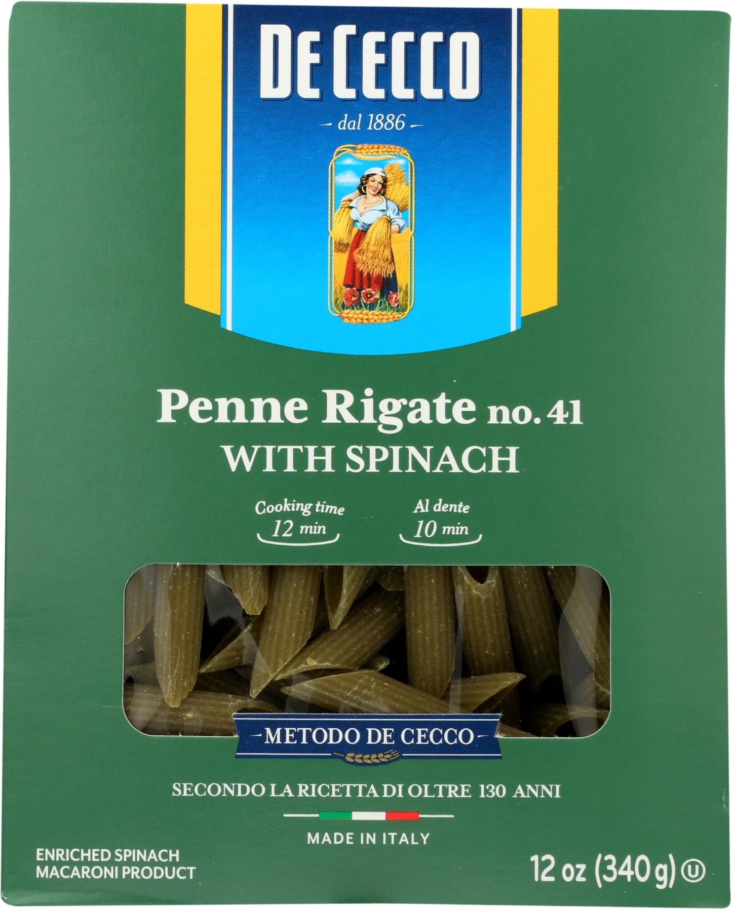 De Cecco Spinach Pasta, Penne Rigate, 12 Oz