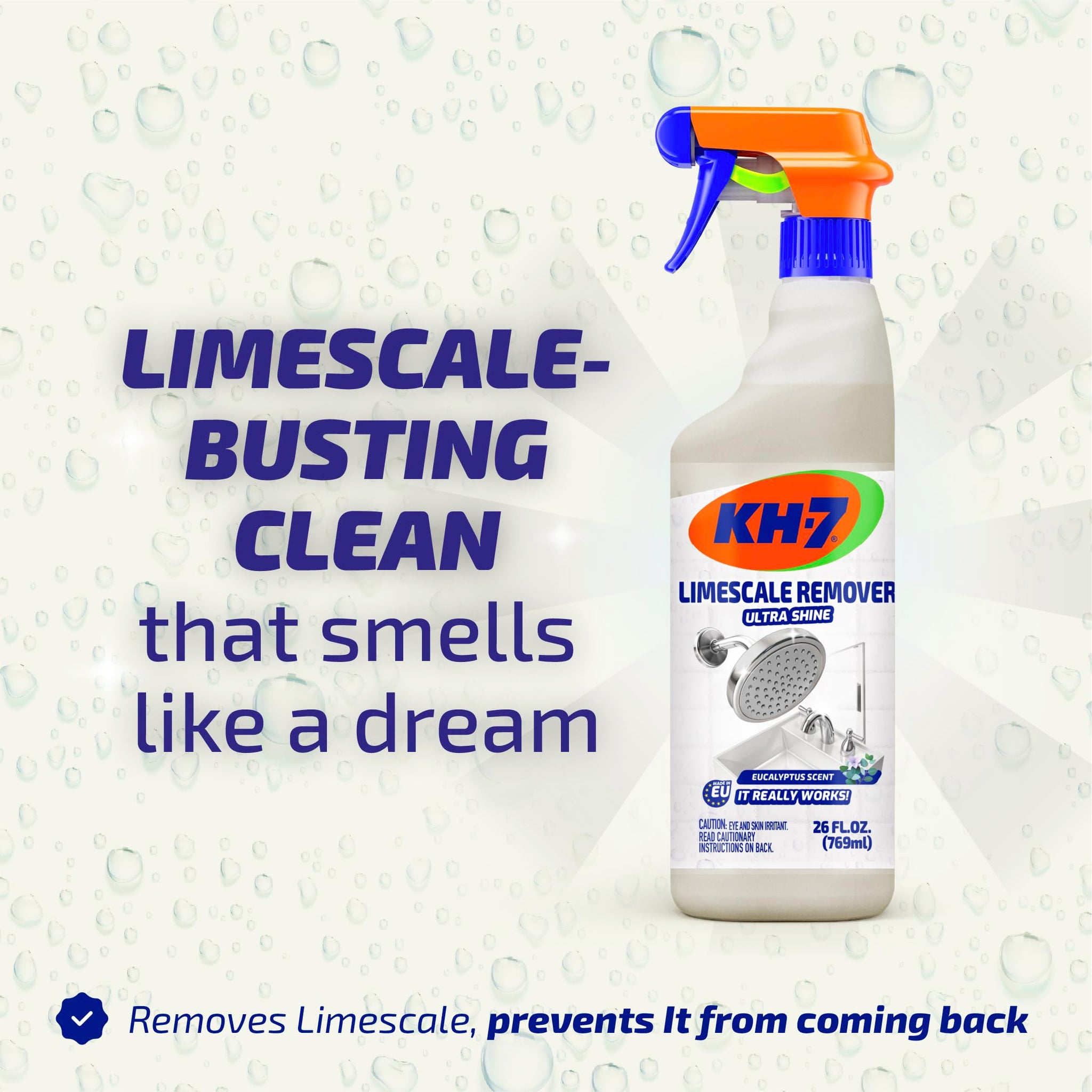 KH-7 Limescale Remover Spray - Removes & Prevents Limescale Build-Up | For Shower, Tiles, Sink & Fixtures | 26 oz