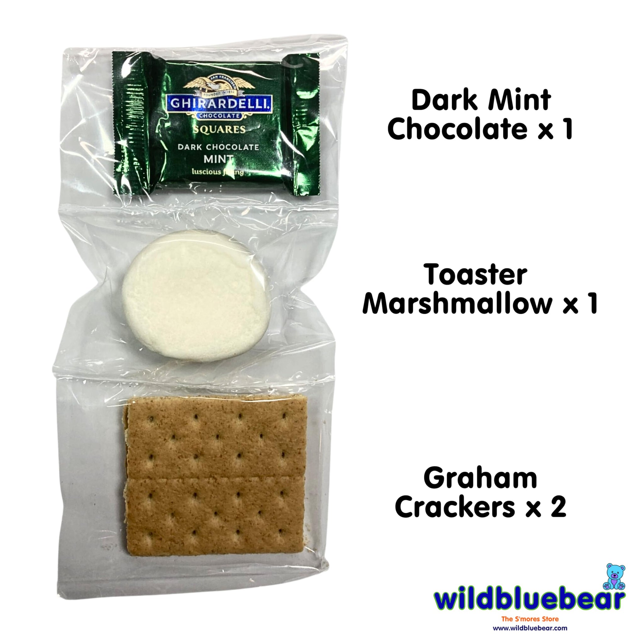 WBB | SMORES KIT STRIP | Individually packaged set : Graham Crackers, Marshmallow, Chocolate | Make delicious smores (100 sets) (Dark Mint Chocolate)